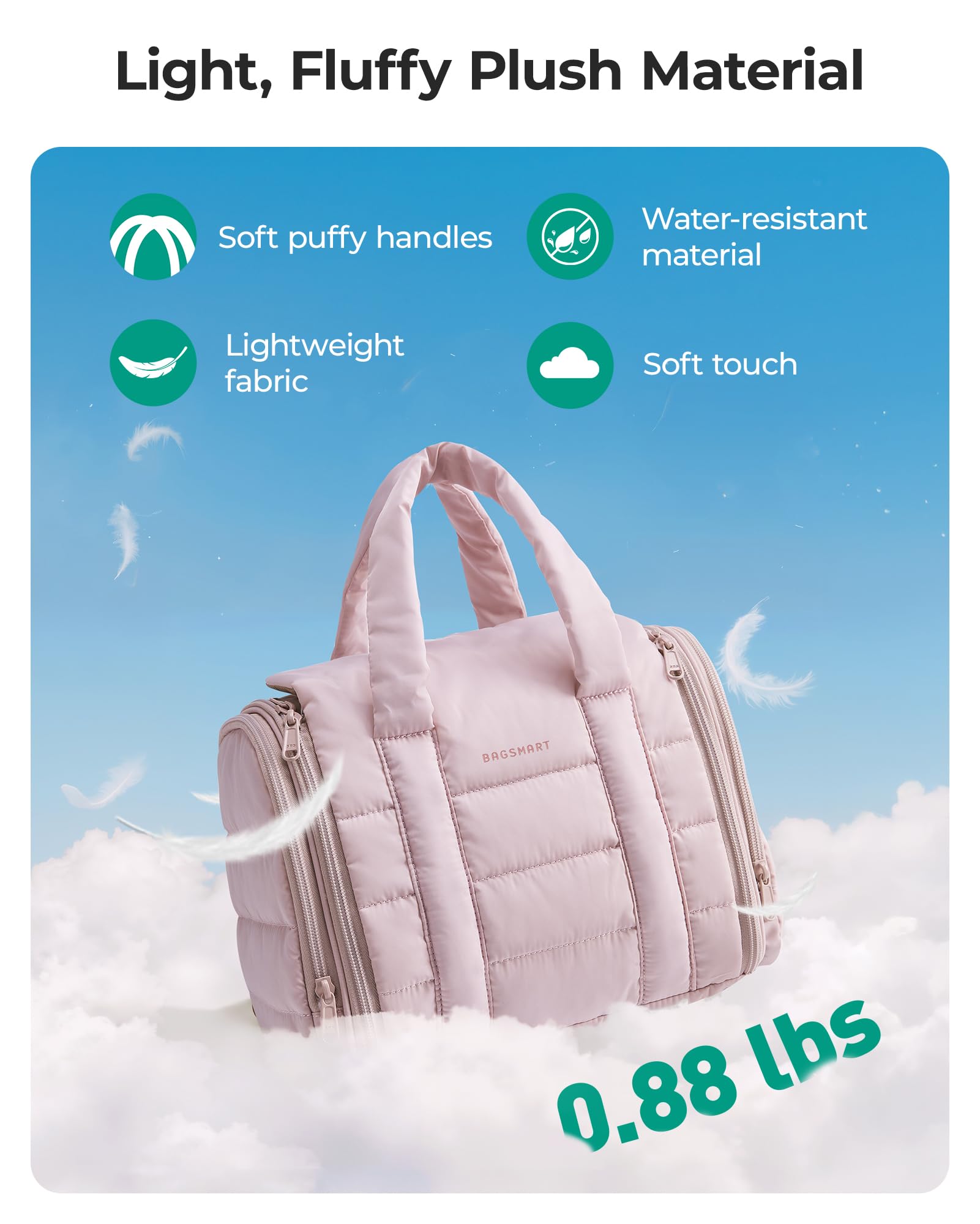 Bagsmart bolsa de higiene de viaje con bolsillo frontal para pinceles.