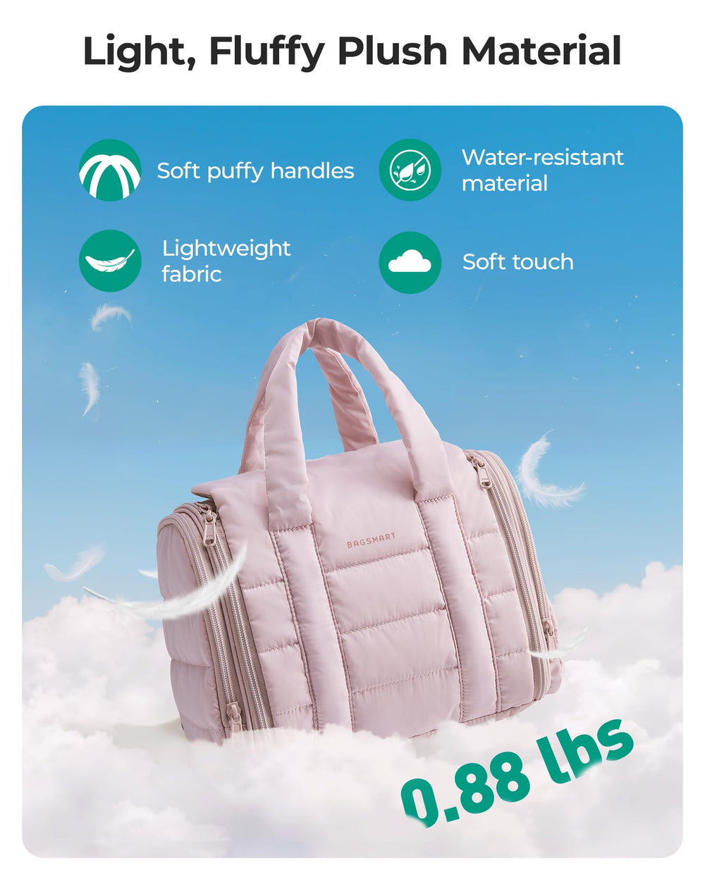 Bagsmart bolsa de higiene de viaje con bolsillo frontal para pinceles.