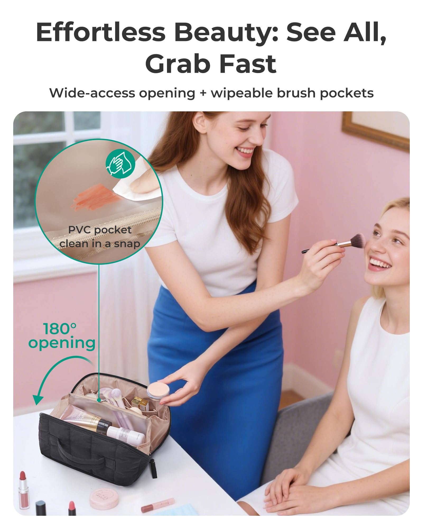 BAGSMART bolsa de maquillaje acolchada con diseño elegante para transporte diario