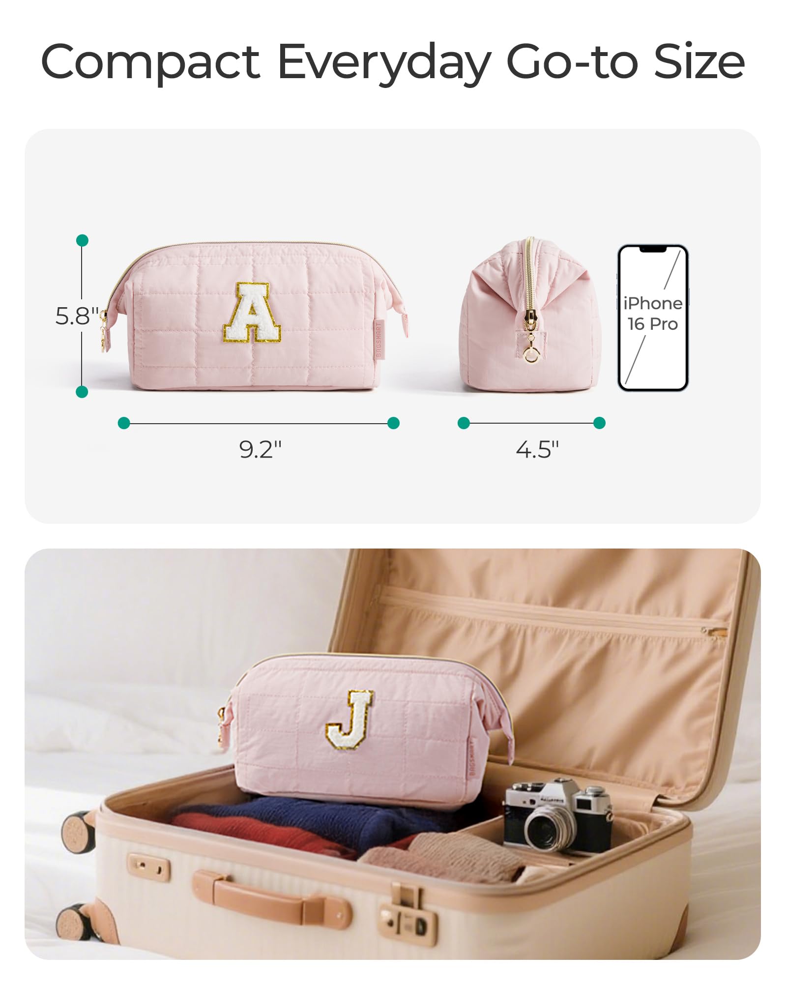 BAGSMART bolsa maquillaje con forro PVC facilita limpieza y evita derrames.