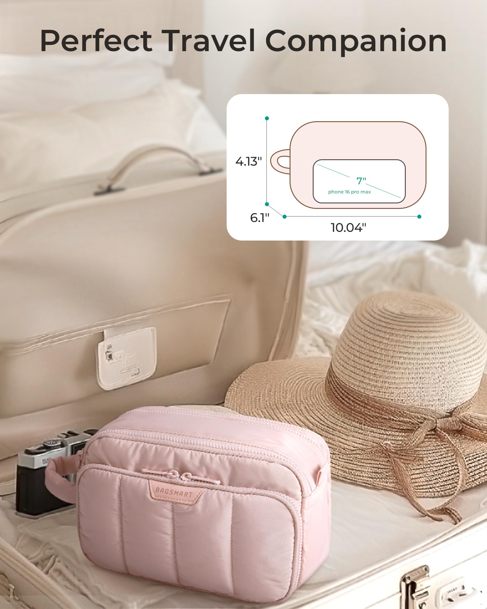 BAGSMART bolsa de viaje, apertura amplia y cremallera doble para acceso rápido.