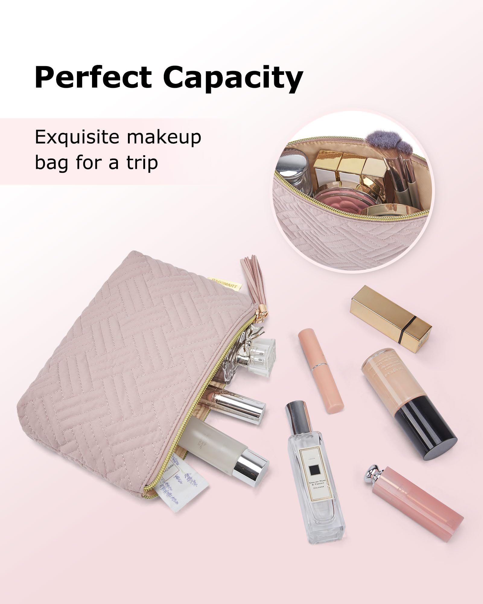 BAGSMART Bolsa organizador viaje rosa, ideal para artículos de higiene.