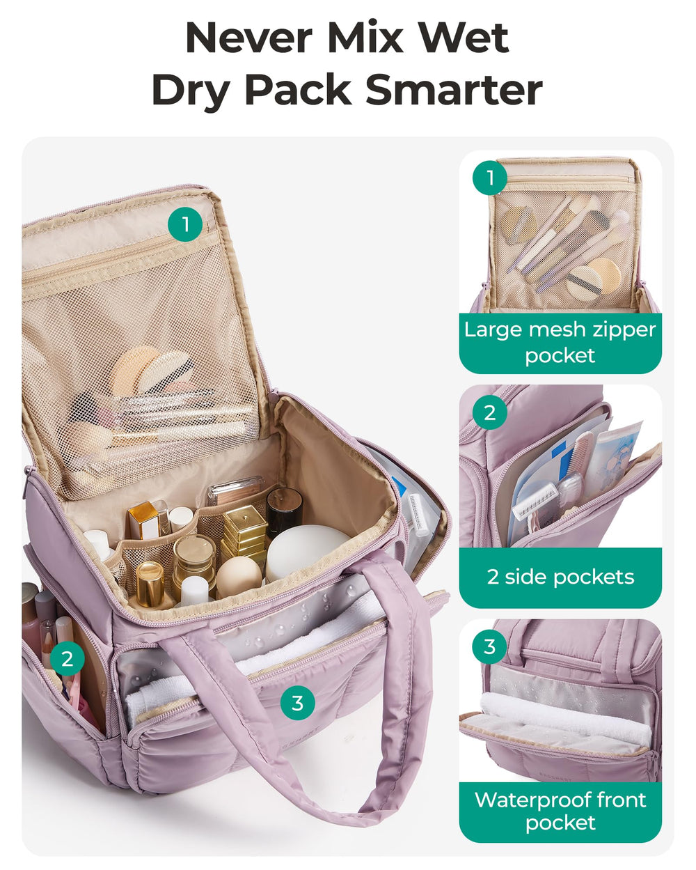 BAGSMART bolso de aseo interior con bolsillos mantiene cosméticos ordenados