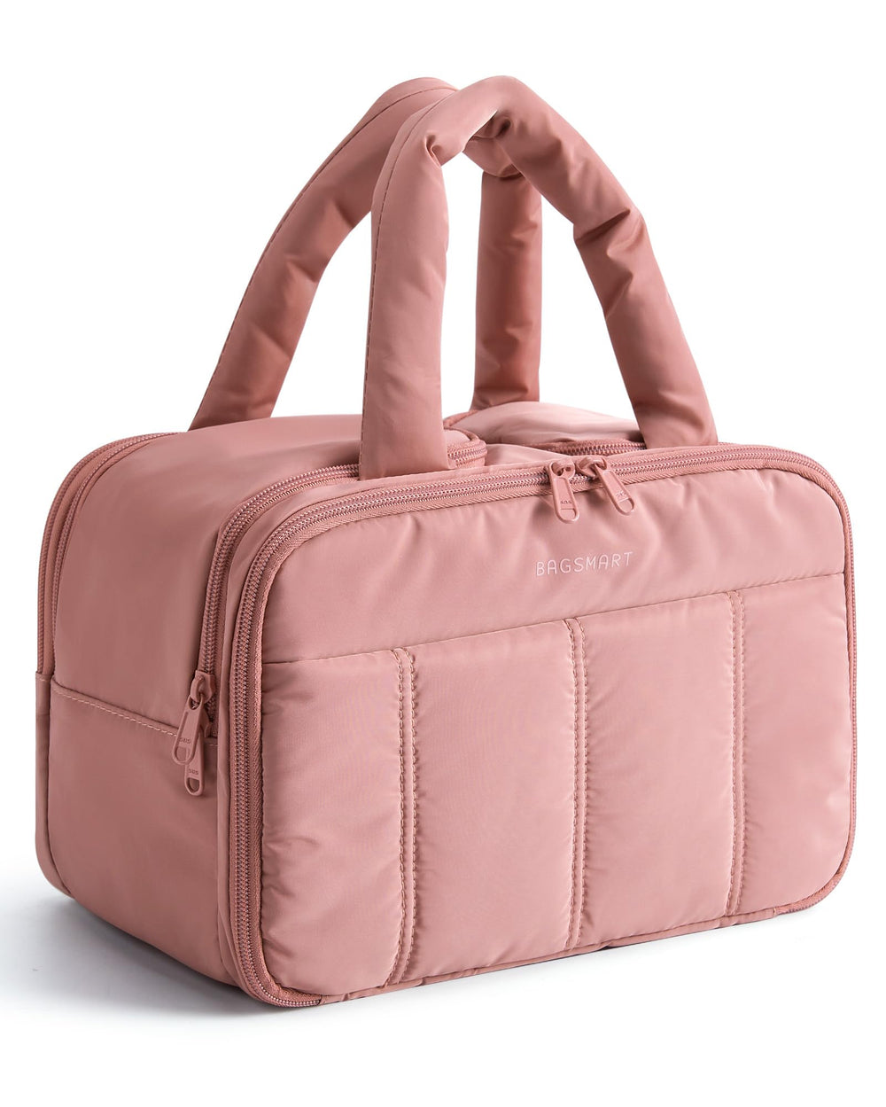 BAGSMART bolso de aseo de viaje acolchado, rosa oscuro, ideal para cosméticos.