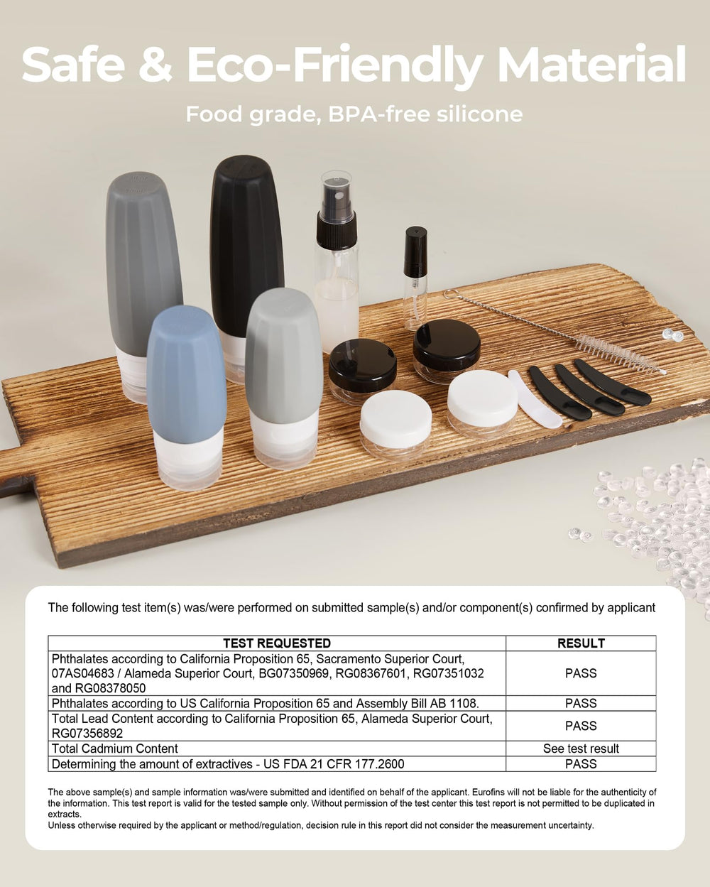 Botellas BAGSMART de silicona gris, sin olor, reutilizables.