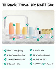 Botellas BAGSMART de silicona de dos onzas para viaje, compactas y seguras.