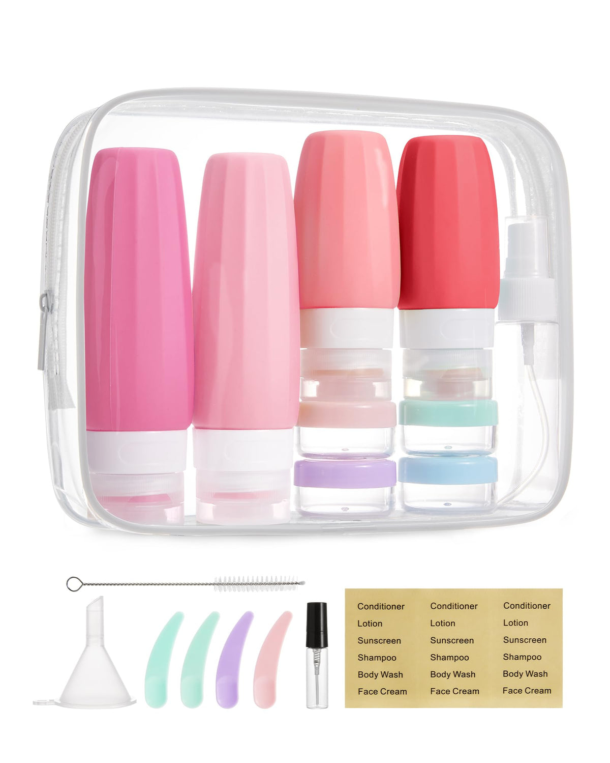 Botellas de silicona BAGSMART para viaje de tres onzas, a prueba de fugas.