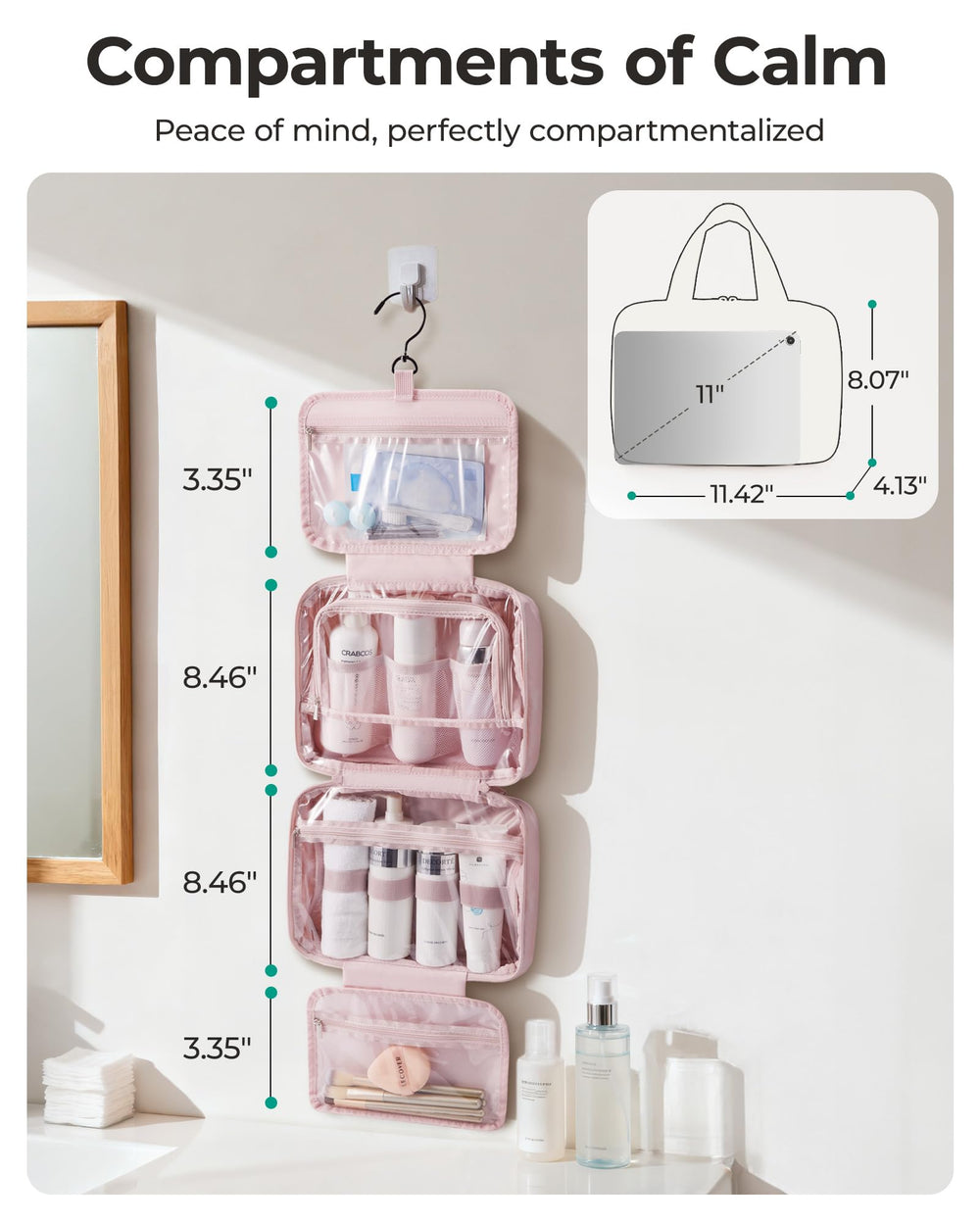 BAGSMART bolsa-cosmeticos-impermeable protege ante derrames durante viaje.