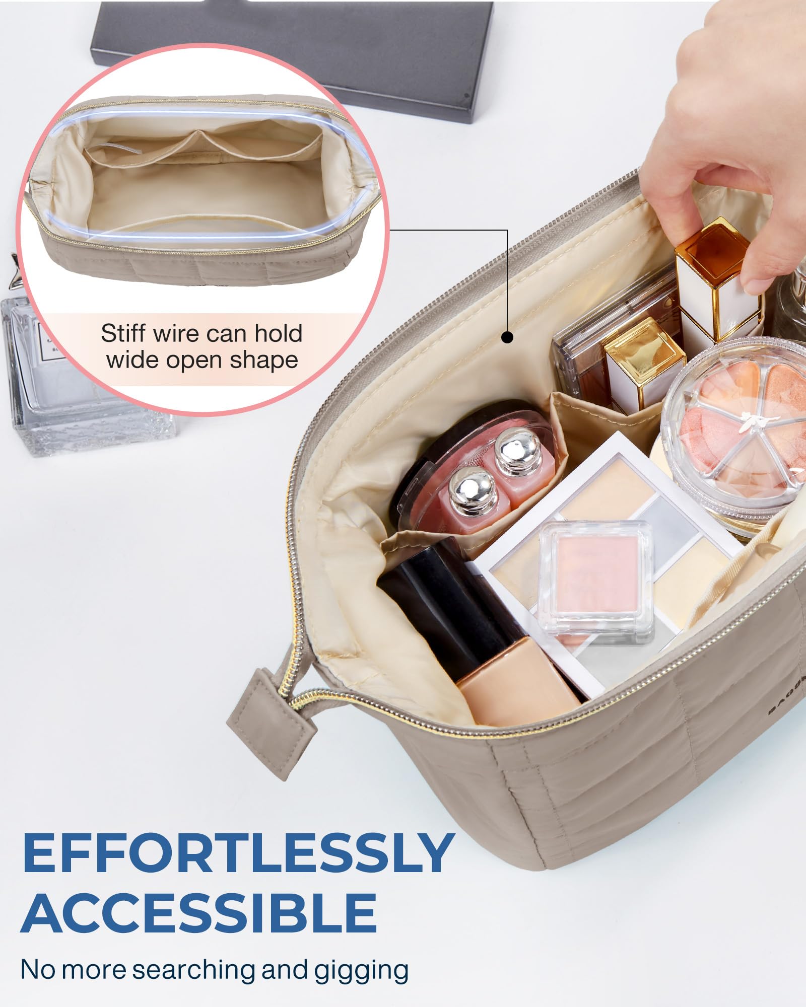 BAGSMART diseño Puffy suave para cuidado diario de belleza camel