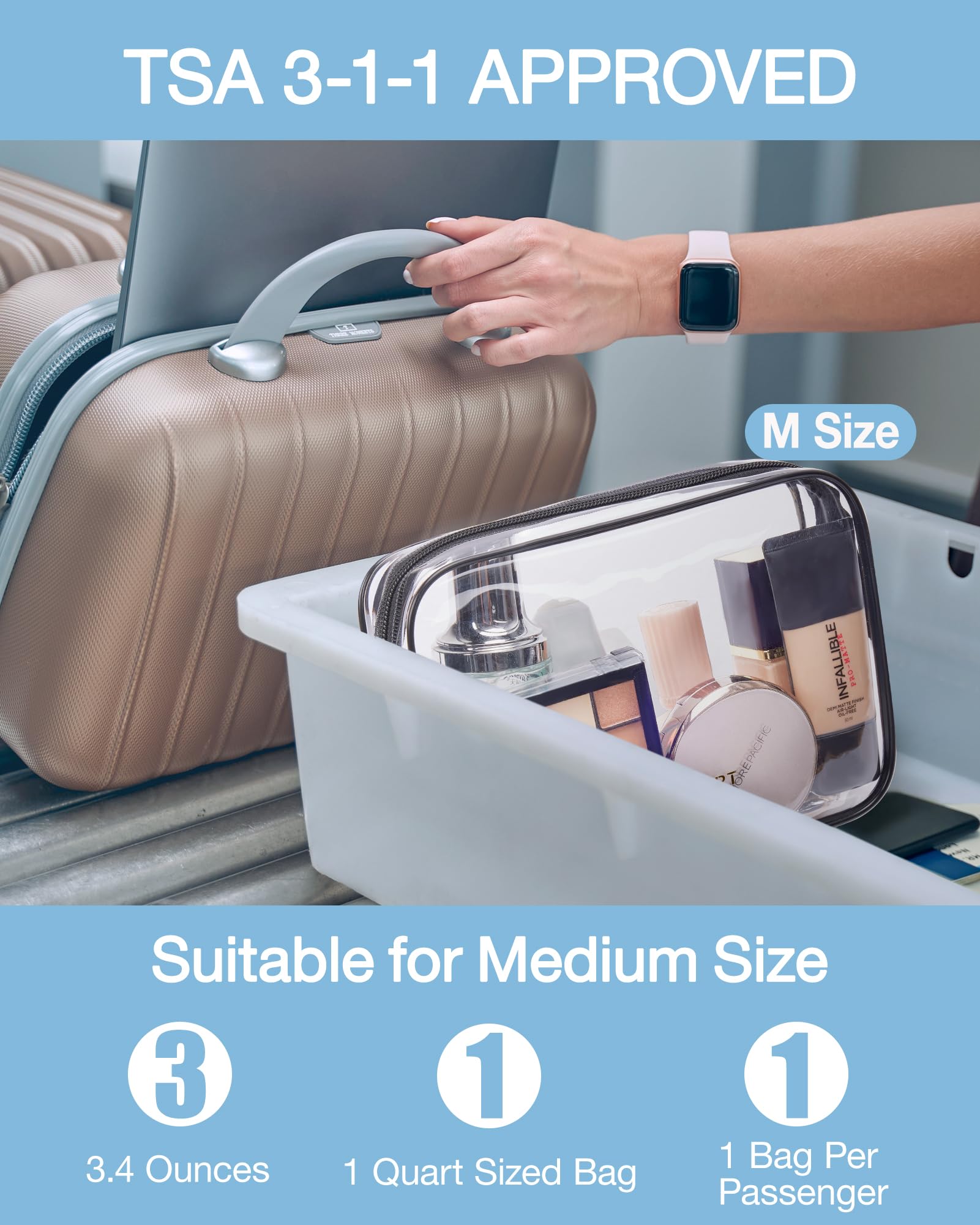 Juego de dos bolsas transparentes BAGSMART para cosméticos y accesorios, organización versátil