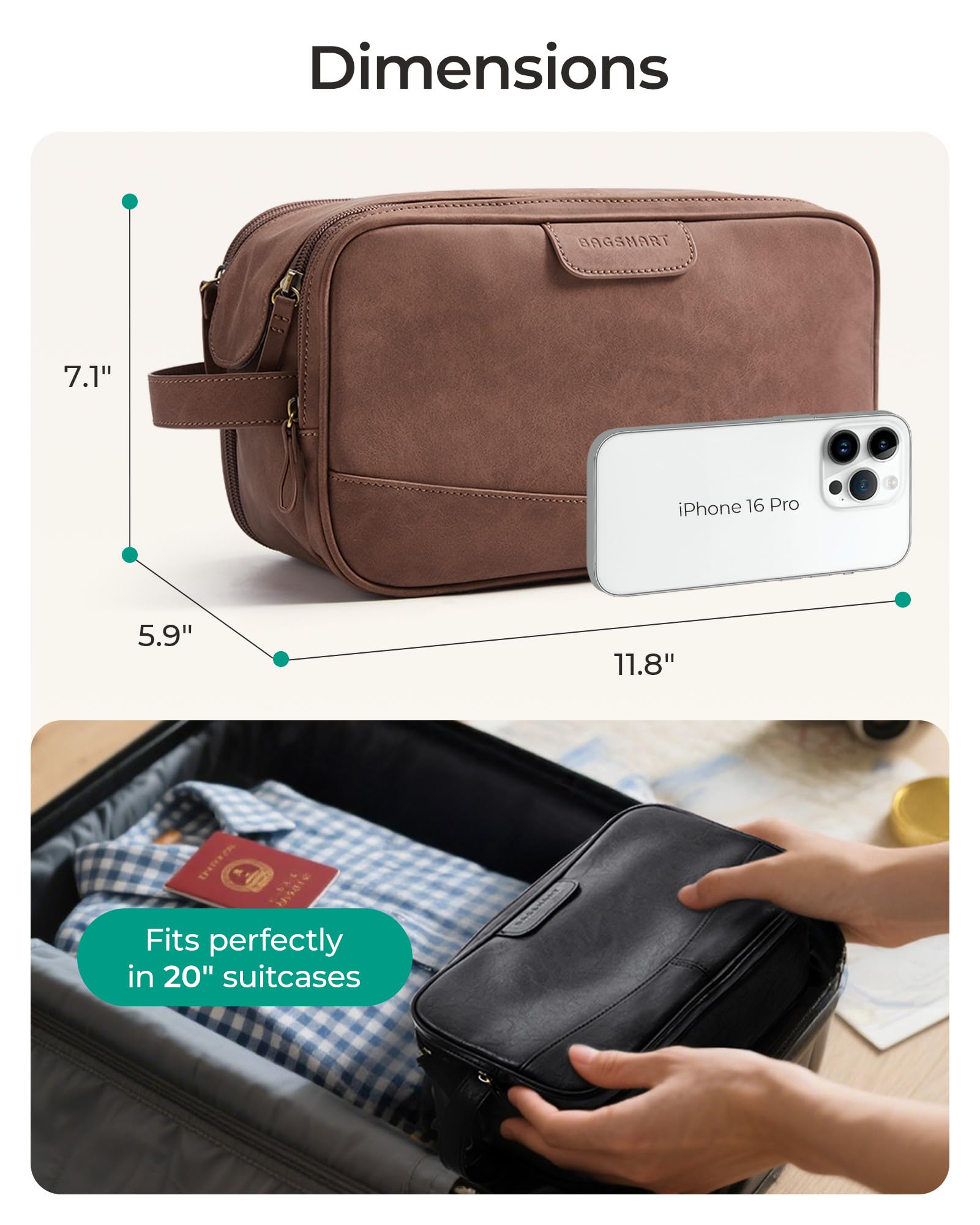 BAGSMART estuche de aseo con cremalleras suaves y acceso rápido