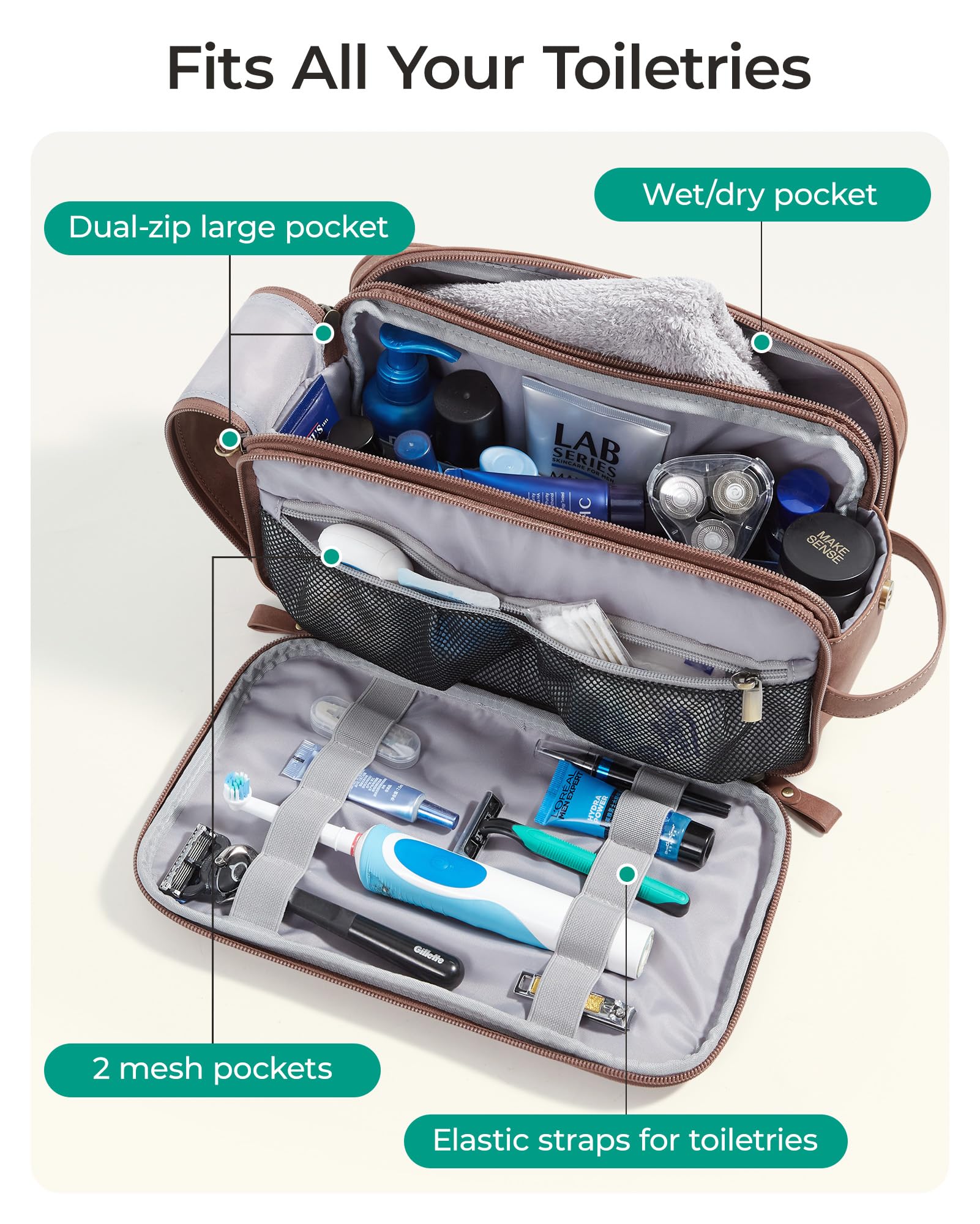 BAGSMART estuche de aseo con interiores organizados