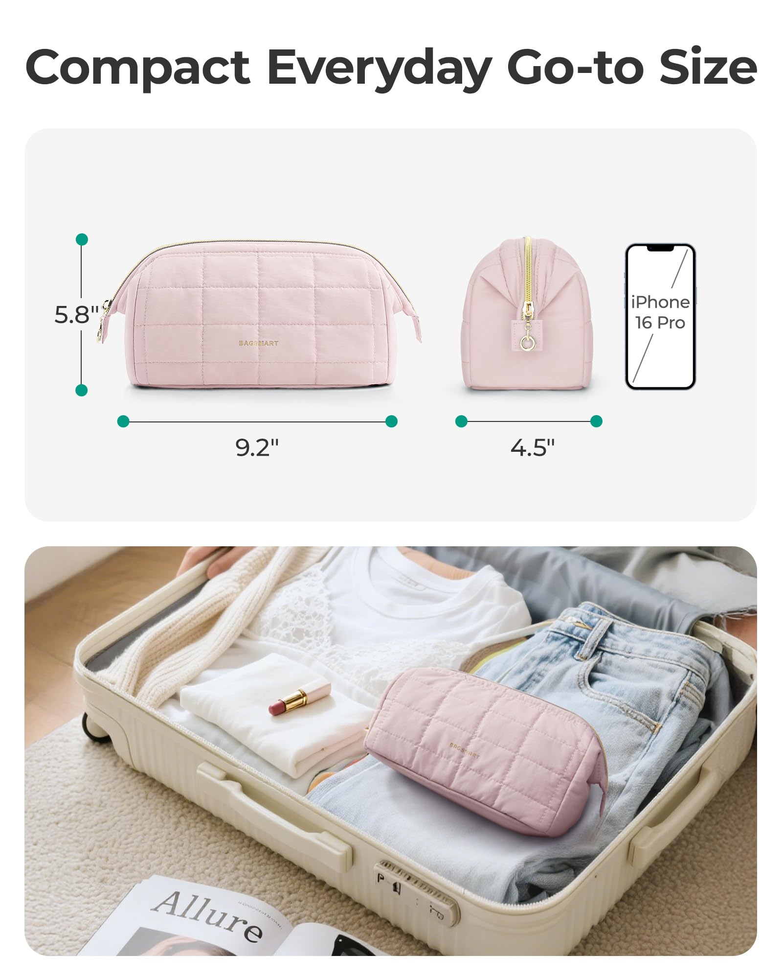 BAGSMART estuche maquillaje de tela Taslan suave y sofisticado