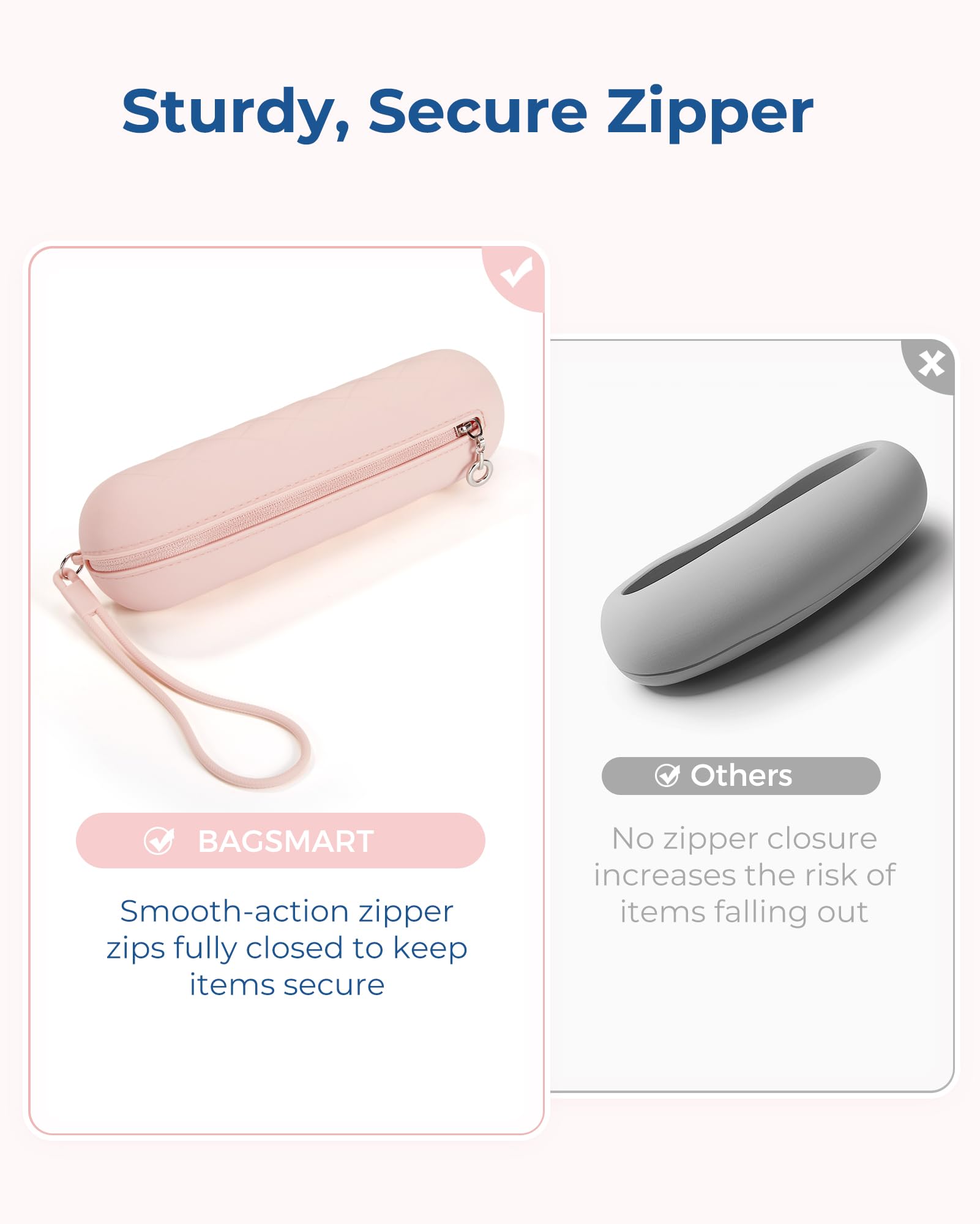 Estuche BAGSMART para pinceles de silicona rosa, fácil de limpiar.