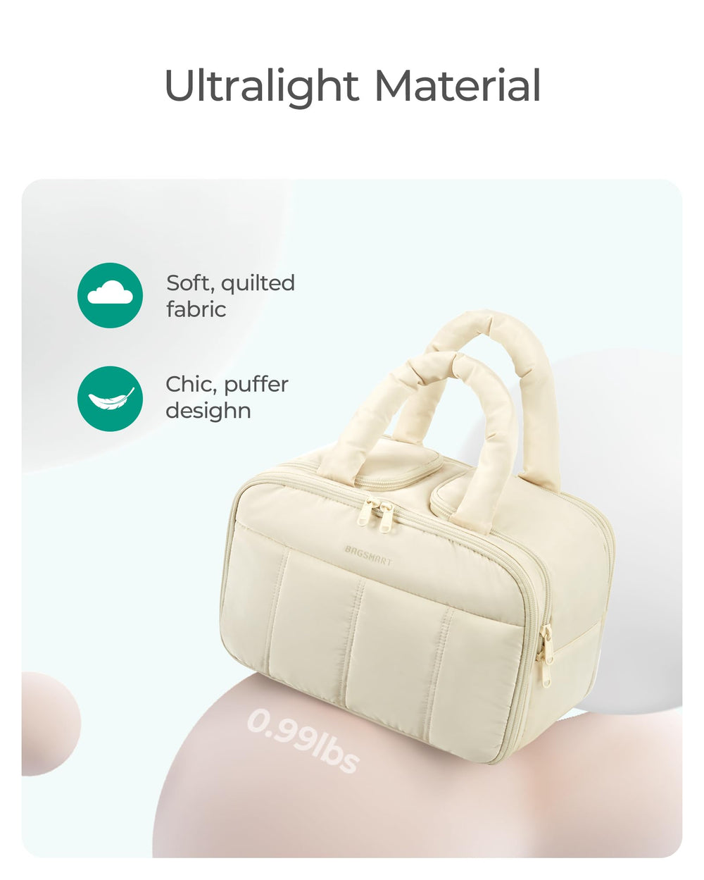 BAGSMART interior con 4 compartimentos para organización eficiente.