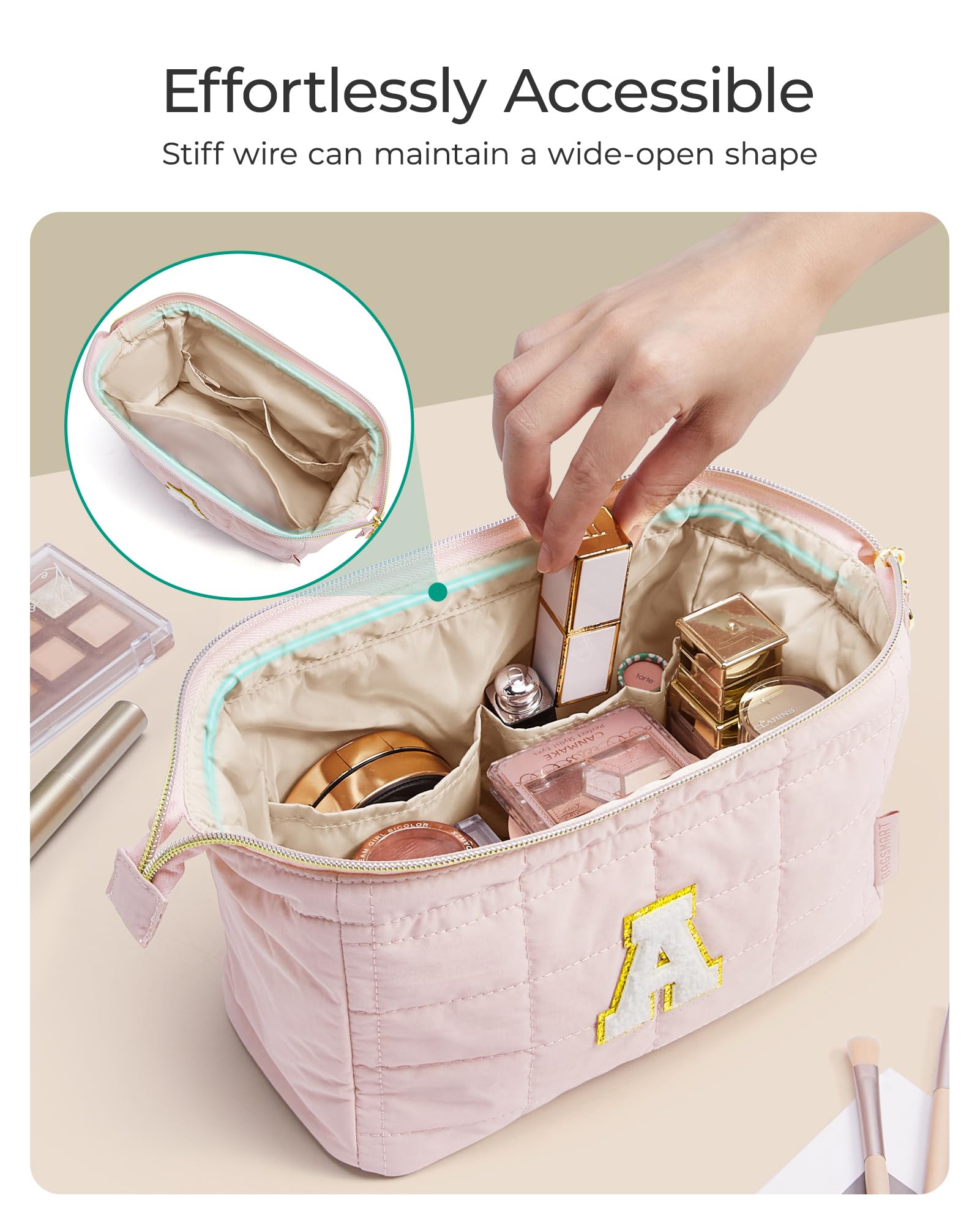 BAGSMART interiores tres bolsillos ordenan pintalabios y brochas