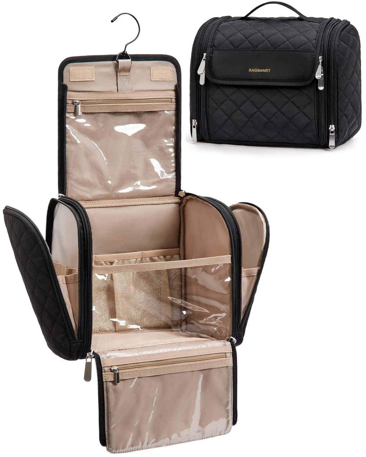 BAGSMART maquillaje bolsa con gancho de 360 grados para colgar y organizar
