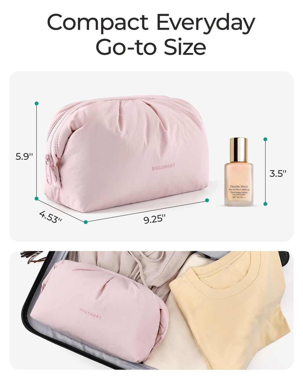 BAGSMART bolso maquillaje diseño práctico, ideal para viajes y uso diario