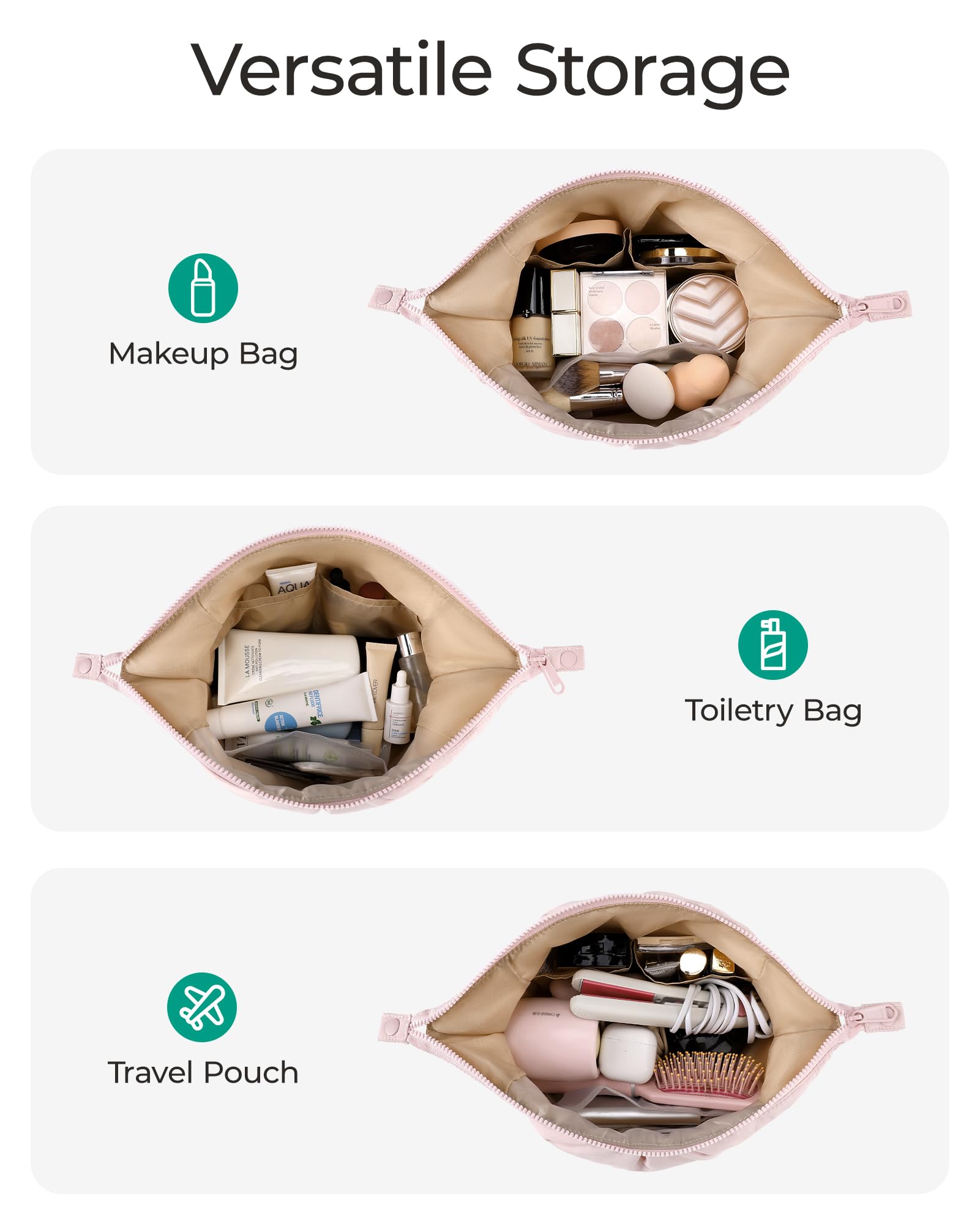 BAGSMART bolsa maquillaje tamaño compacto pero espacioso
