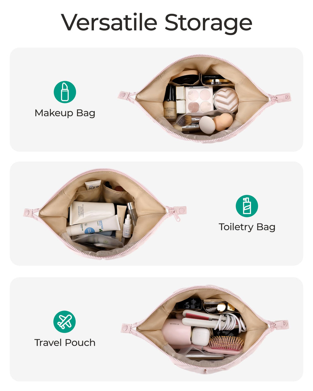 BAGSMART bolsa maquillaje tamaño compacto pero espacioso
