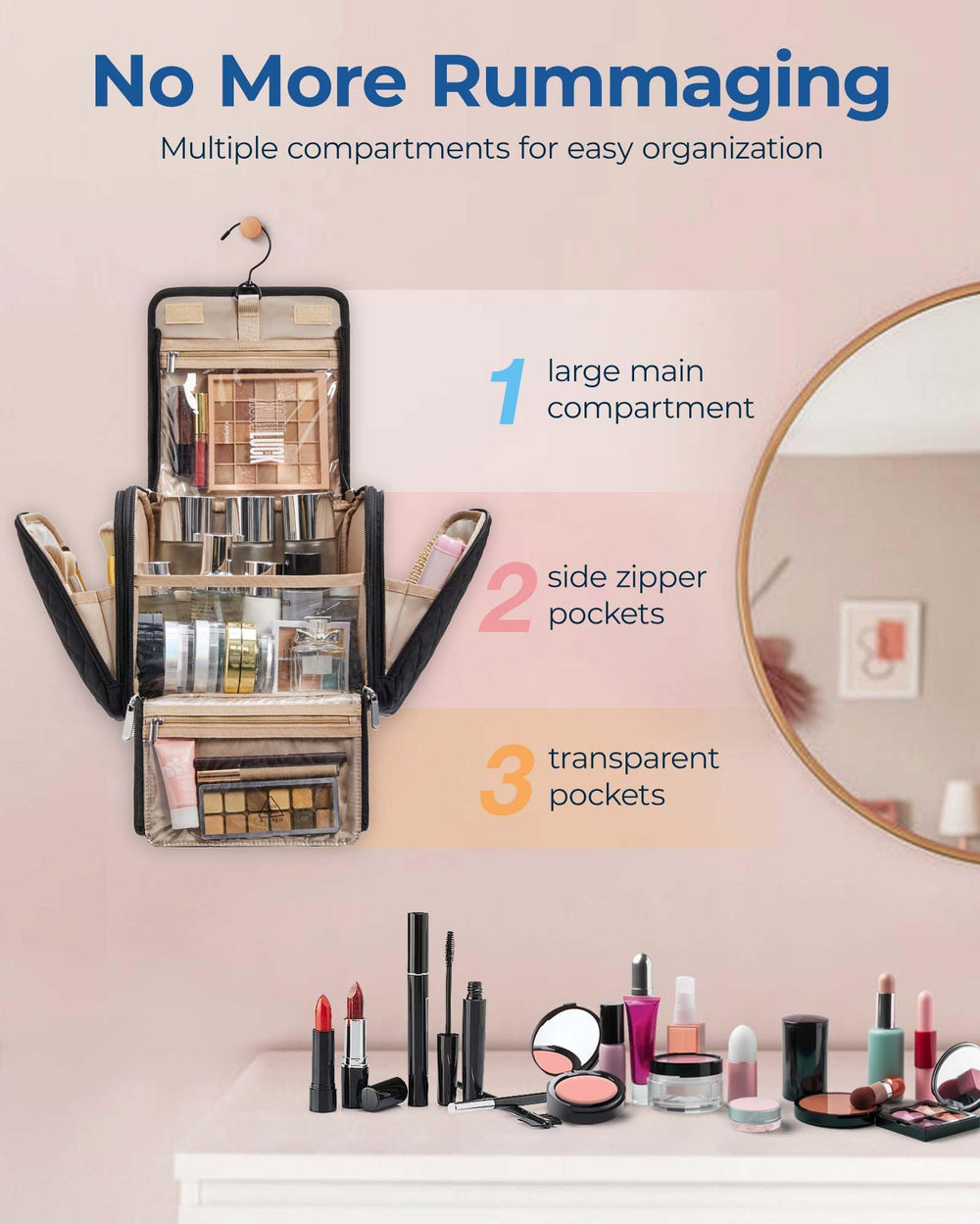 BAGSMART estuche de maquillaje de gran capacidad para viaje y uso diario
