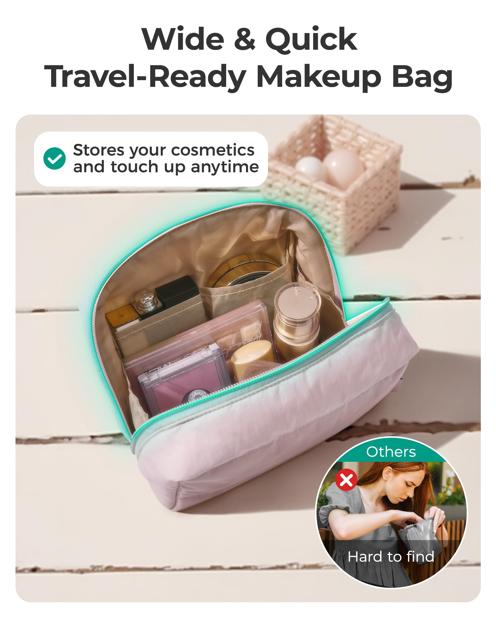 BAGSMART maquillaje tela resistente al agua para viajes sin derrames.