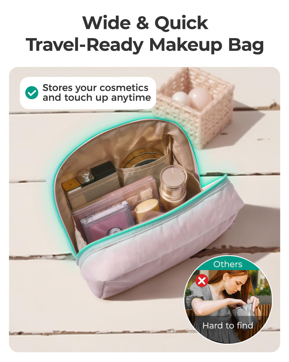 BAGSMART maquillaje tela resistente al agua para viajes sin derrames.