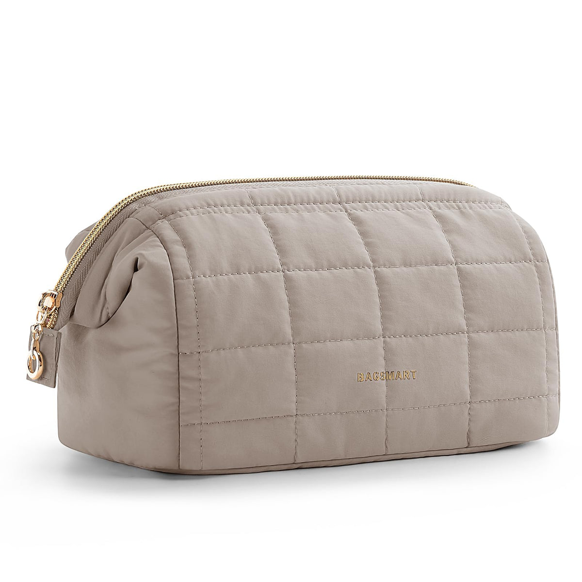 BAGSMART bolsa maquillaje apertura amplia para acceso rápido en viaje camel