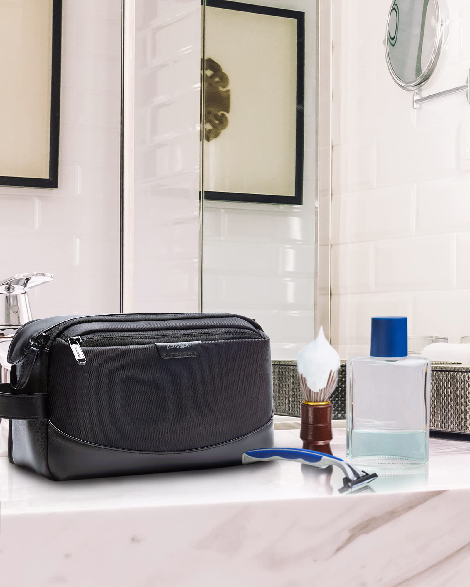 BAGSMART neceser, apertura amplia con doble cremallera para acceso rápido.