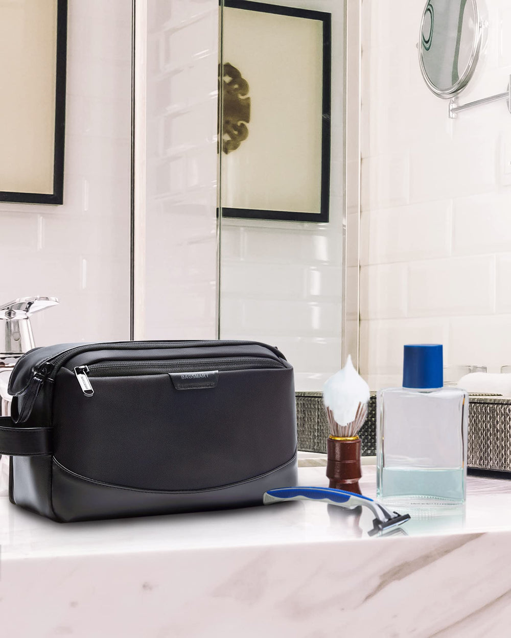 BAGSMART neceser, apertura amplia con doble cremallera para acceso rápido.