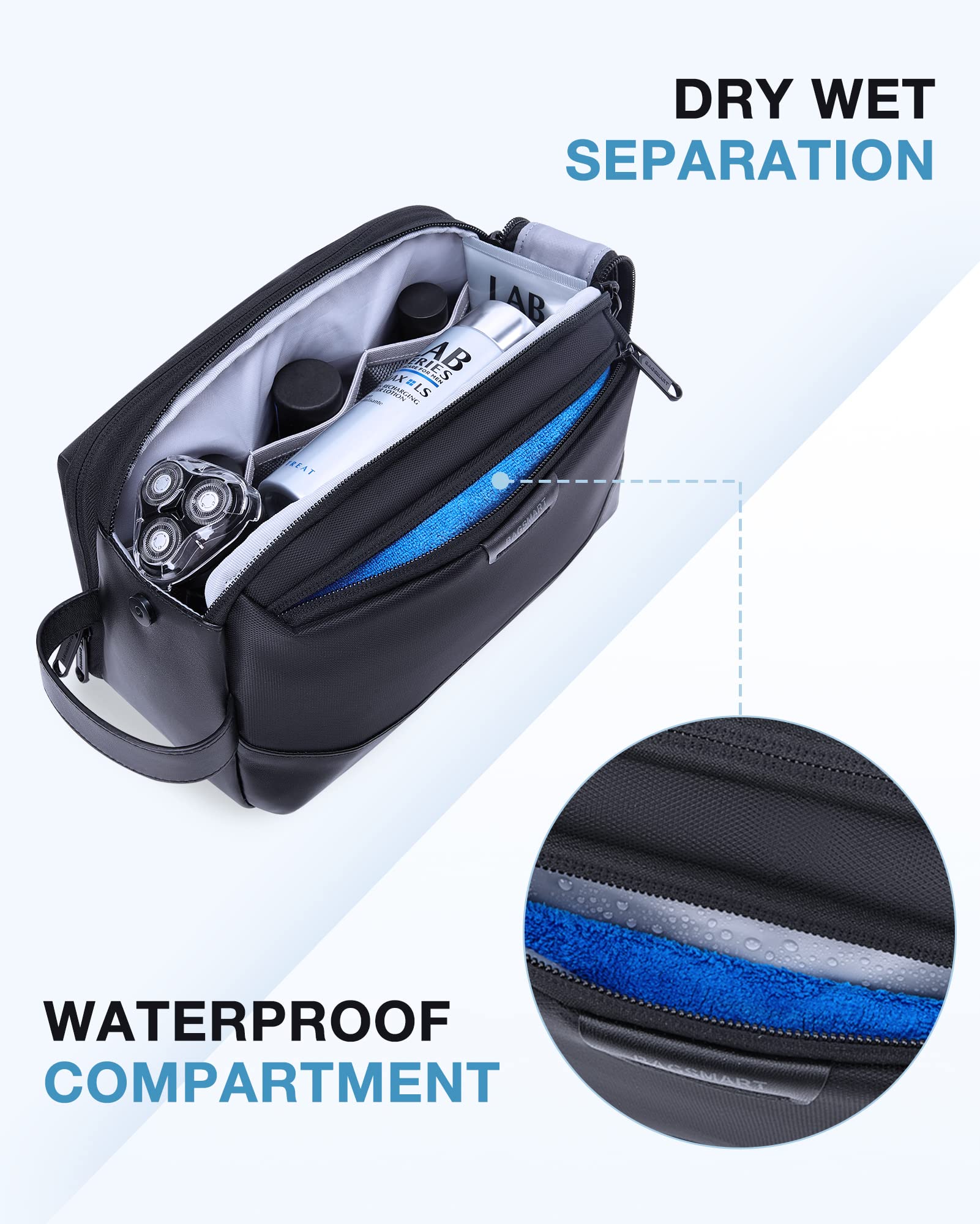 BAGSMART neceser, bolsillo impermeable frontal, protege artículos húmedos durante el viaje.
