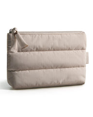 BAGSMART neceser de maquillaje pequeño en camel, textura acolchada para viaje ordenado