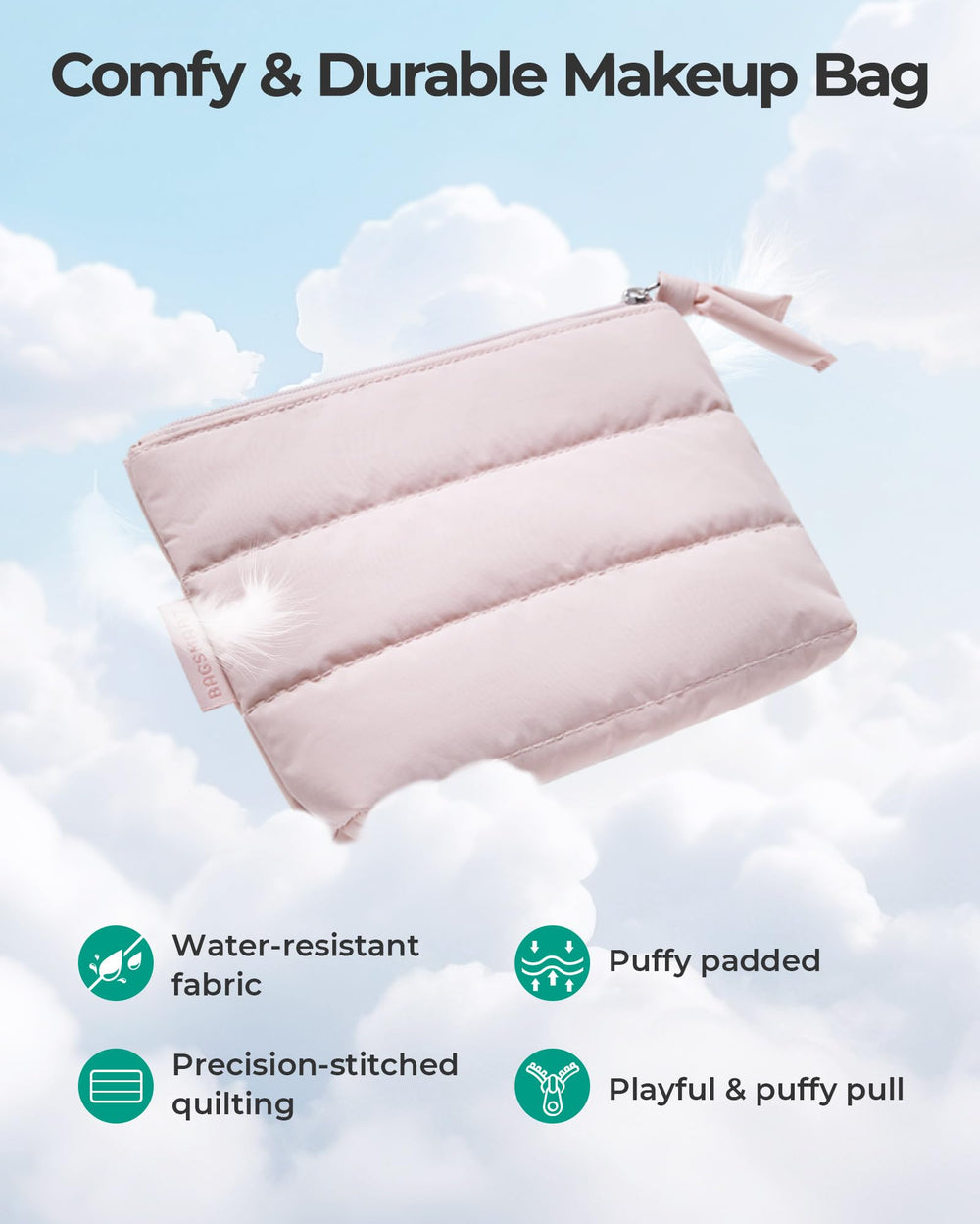 BAGSMART neceser de maquillaje con tirador decorativo, diseño acolchado para uso diario