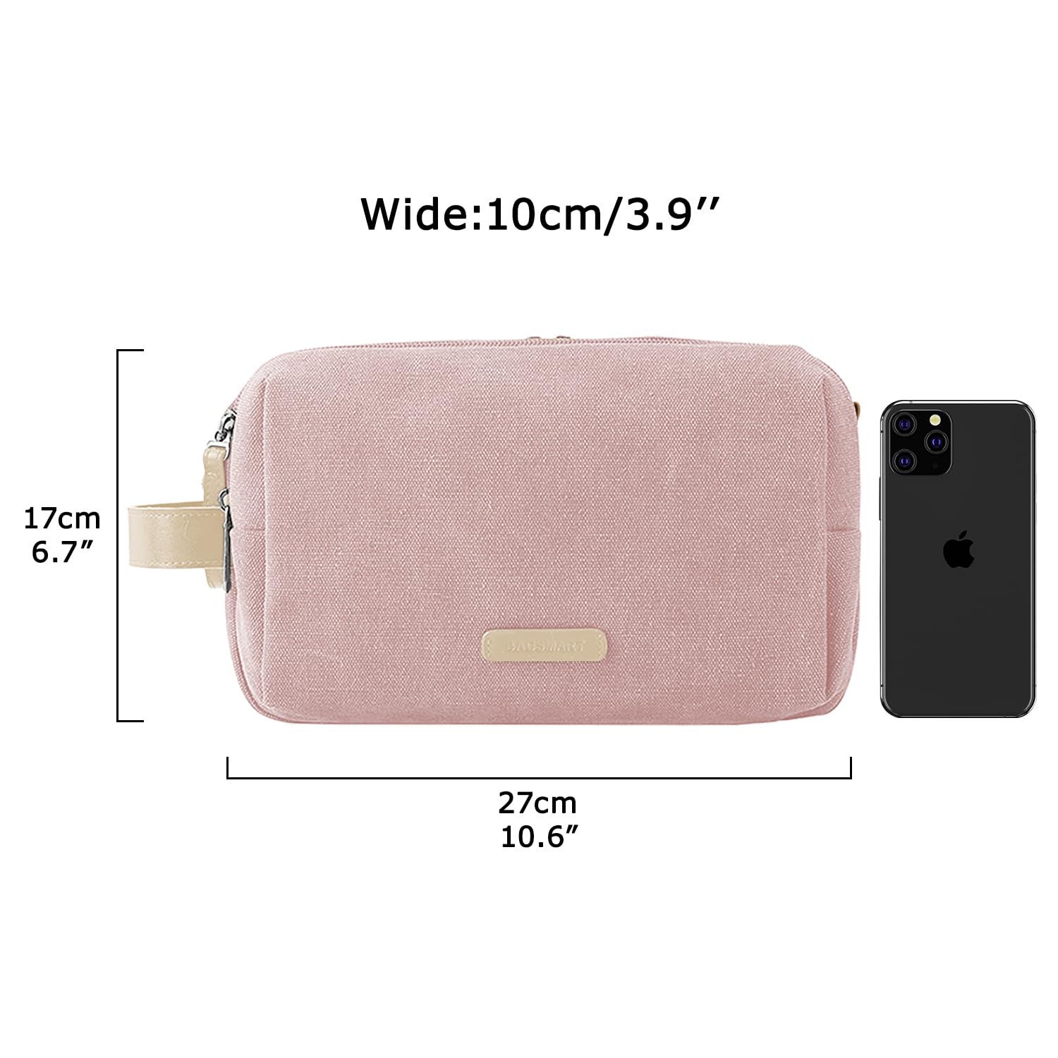 BAGSMART neceser rosa, perfecto para viajes cortos o largos y transporte cómodo.