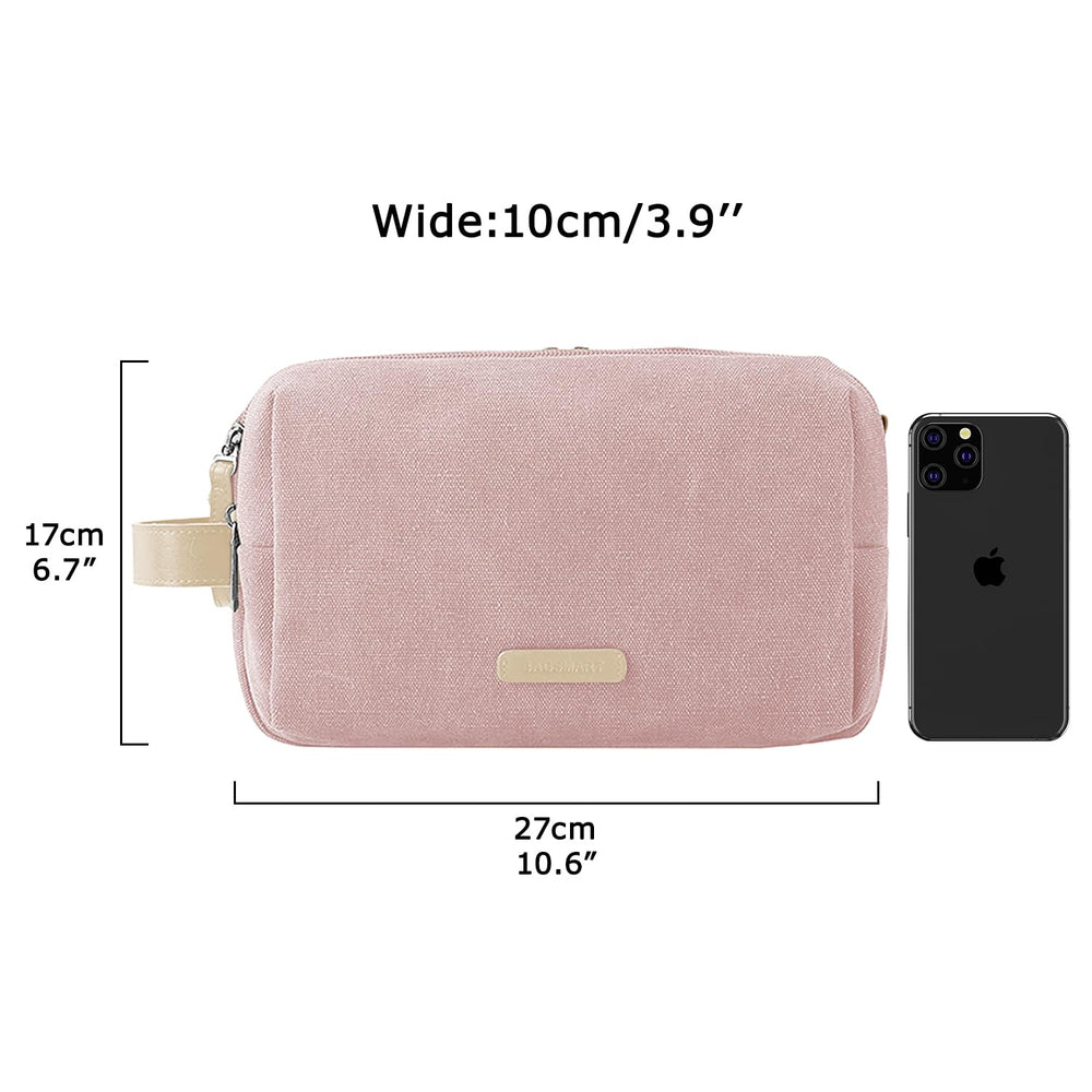 BAGSMART neceser rosa, perfecto para viajes cortos o largos y transporte cómodo.