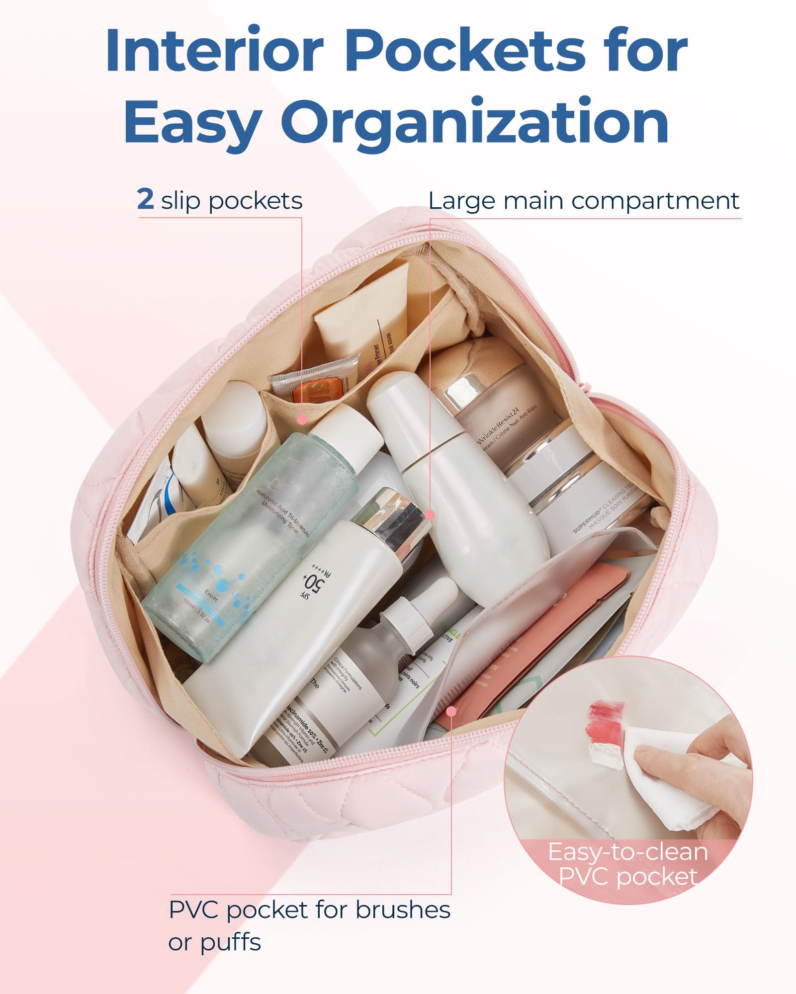 BAGSMART organizador compacto para cosméticos con interior espacioso y bolsillos útiles