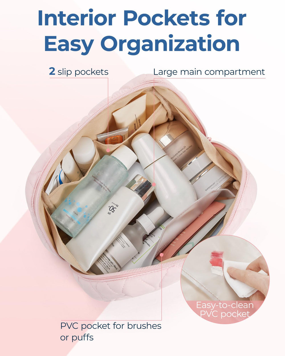 BAGSMART organizador compacto para cosméticos con interior espacioso y bolsillos útiles