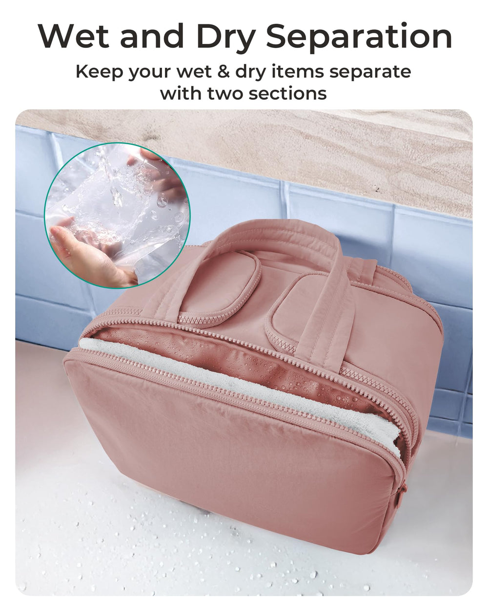 BAGSMART sac de toilette – séparation sec et humide pour propreté simplifiée.