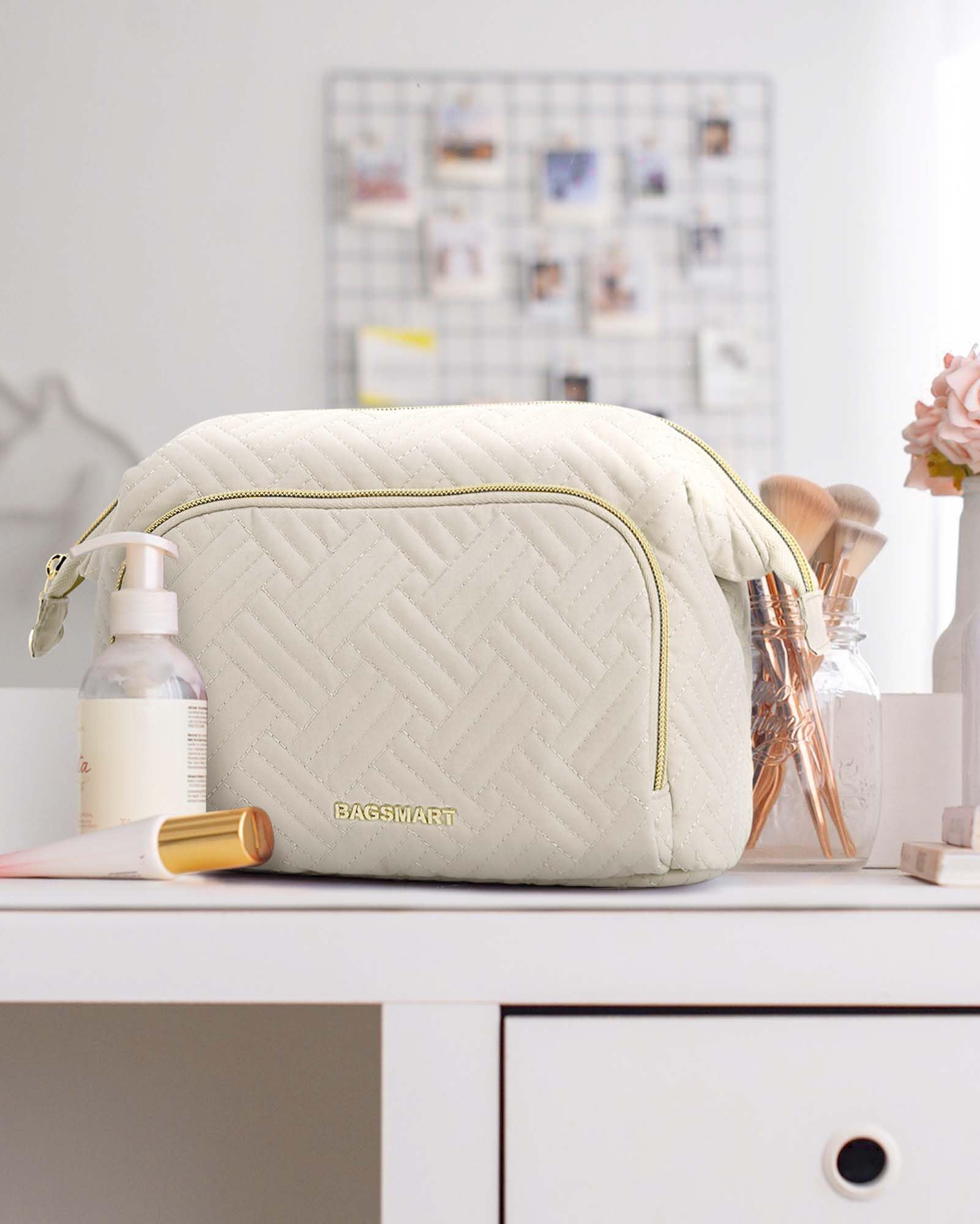 BAGSMART Travel Makeup Bag uso multifuncional como bolso diario o de viaje
