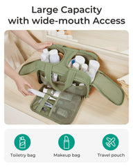 Intérieur BAGSMART avec quatre compartiments pour organiser cosmétiques et essentiels.