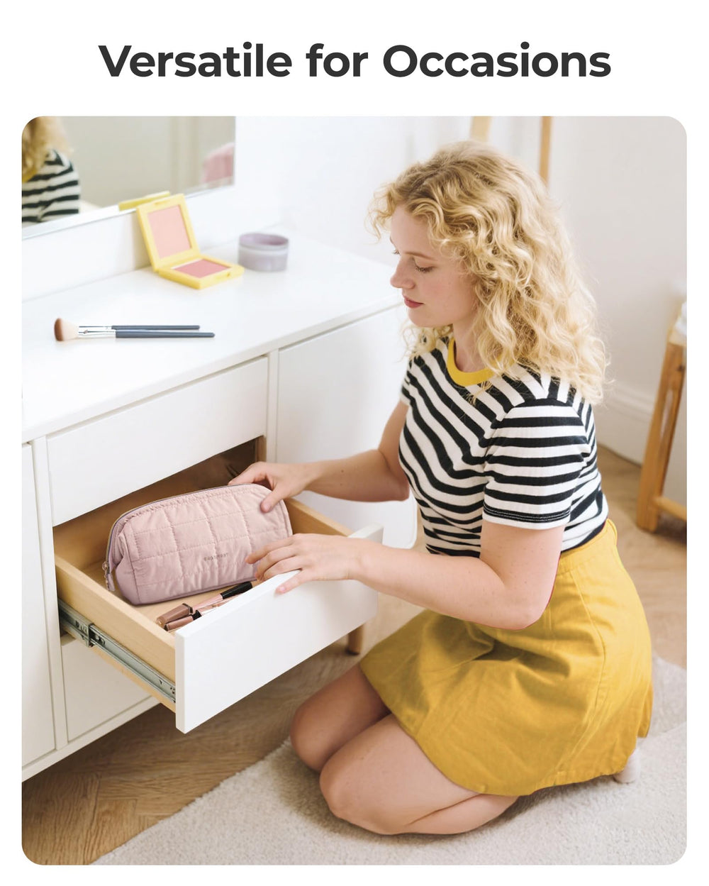 BAGSMART uso diario y viaje: organización versátil para maquillaje camel