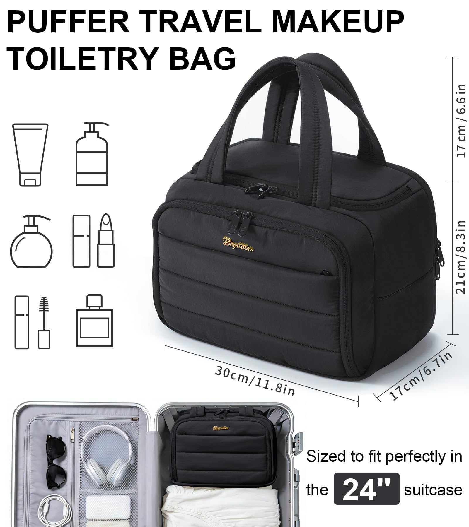Bagstellar bolsa de maquillaje grande para guardar cosméticos y herramientas.