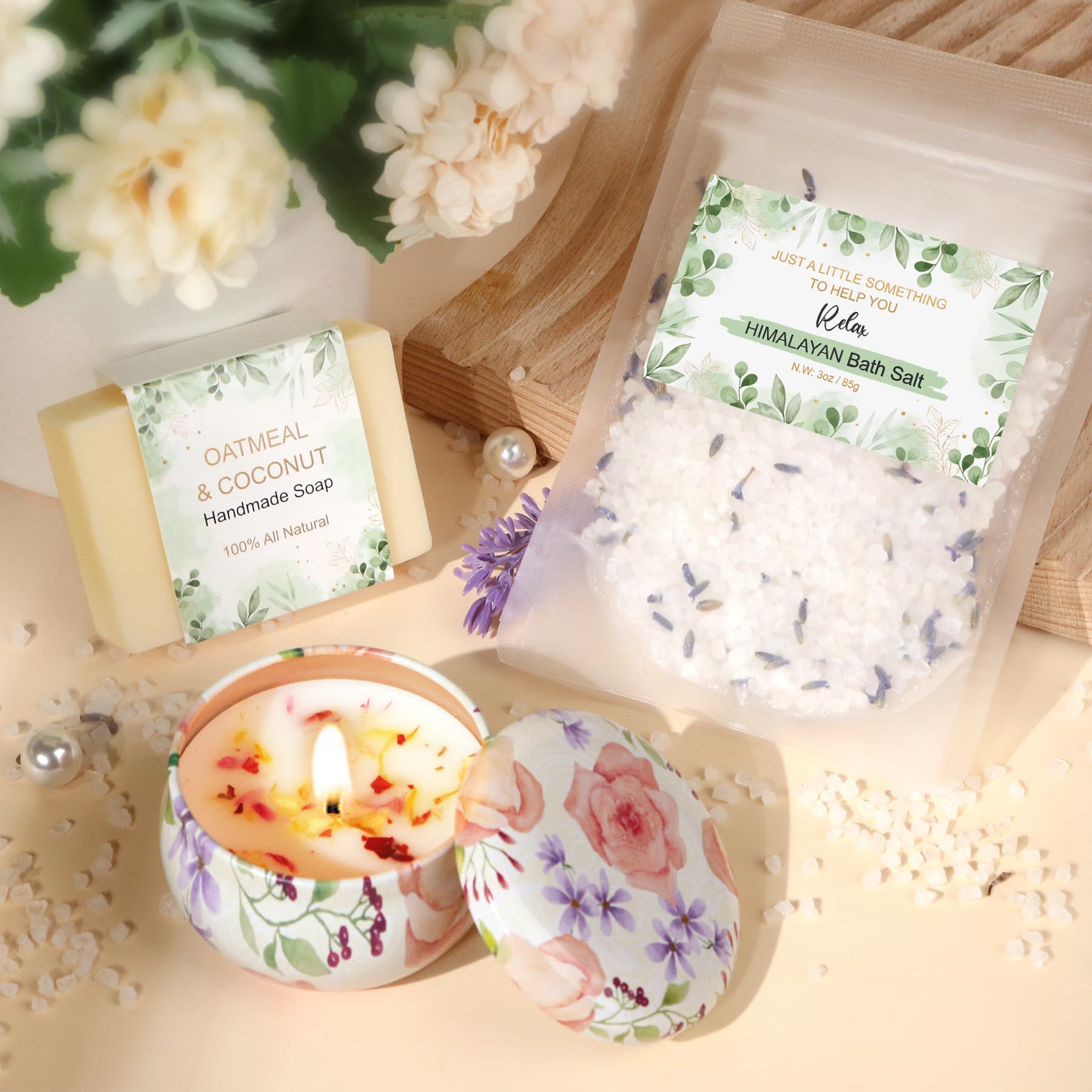 Sal de Himalaya BaiCai con lavanda para baño calmante.