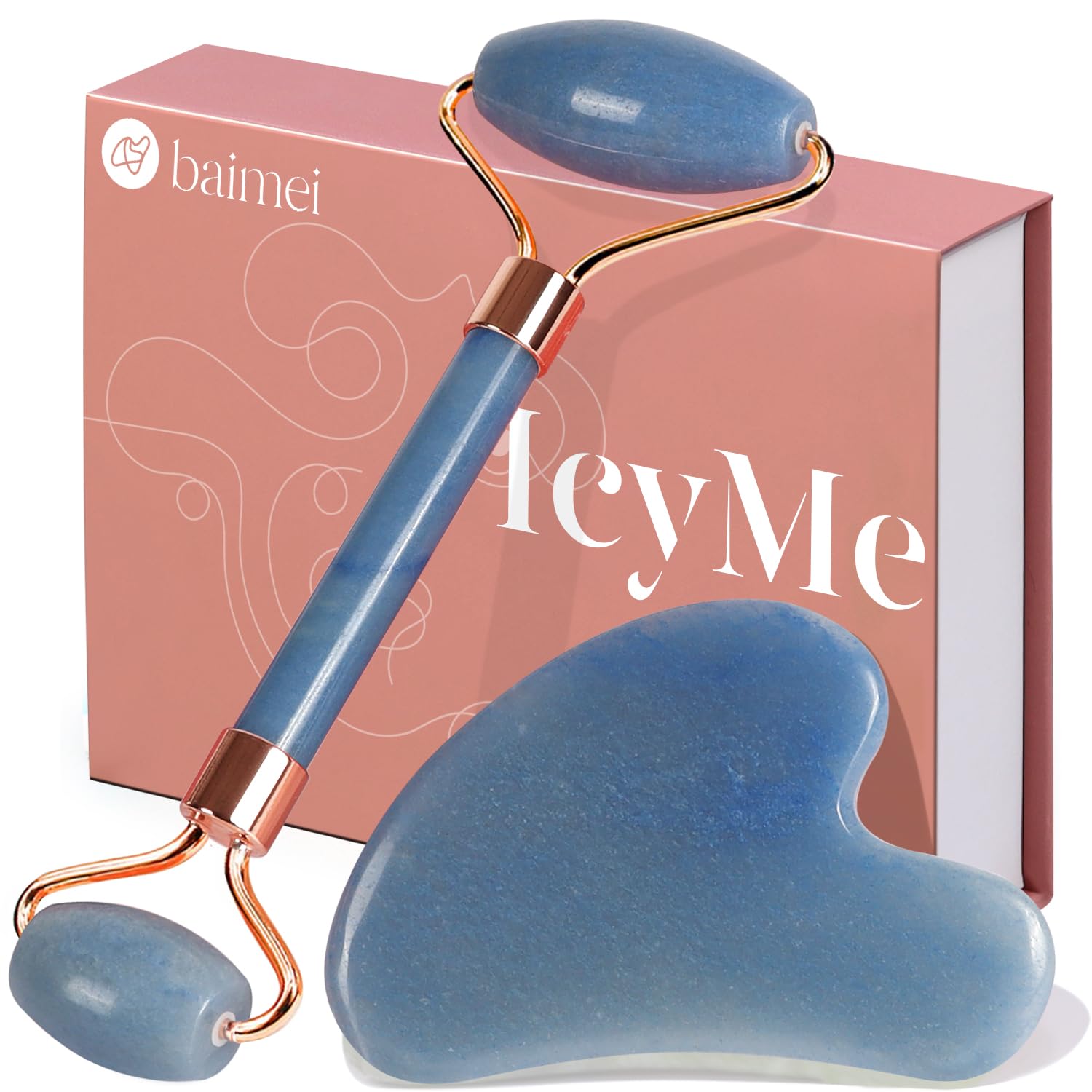 Rodillo de jade BAIMEI IcyMe para el rostro ofrece enfriamiento suave y revitalización.