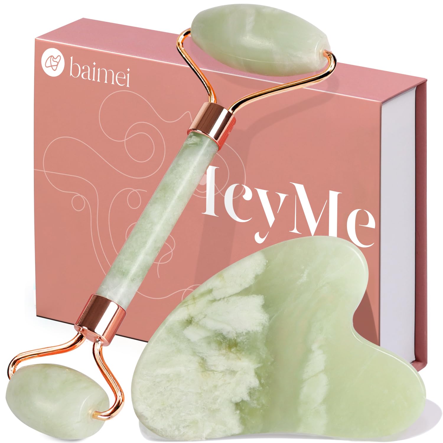 Rodillo de jade BAIMEI IcyMe para revitalizar la piel y reducir hinchazón.
