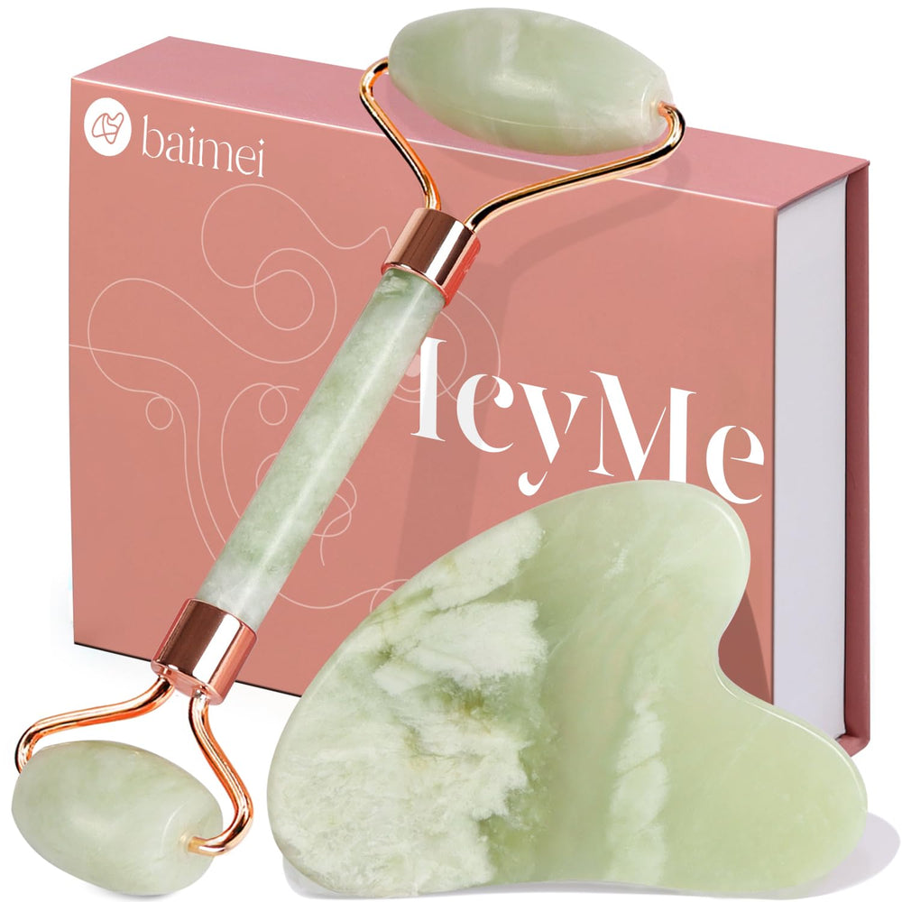 Rodillo de jade BAIMEI IcyMe para revitalizar la piel y reducir hinchazón.