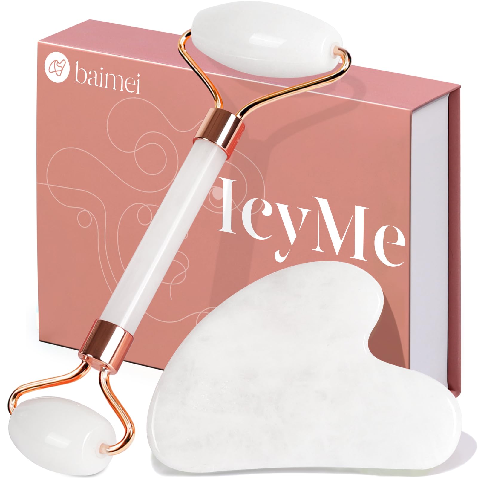 Rodillo de jade BAIMEI IcyMe para masaje facial y piel fresca.