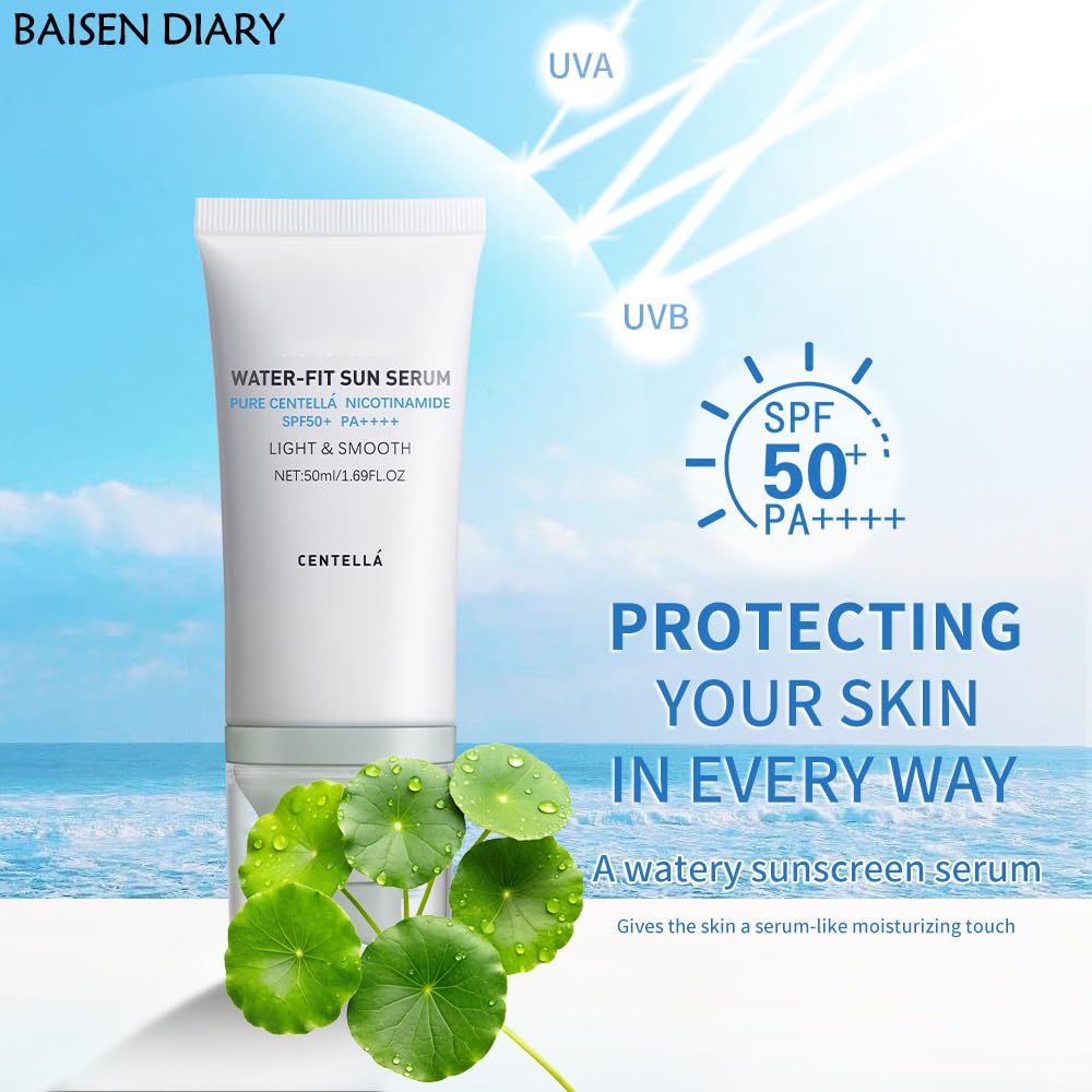 Spreading BAISEN DIARY Centella sunscreen reveals even, non-greasy finish.