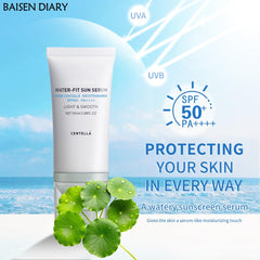 Spreading BAISEN DIARY Centella sunscreen reveals even, non-greasy finish.