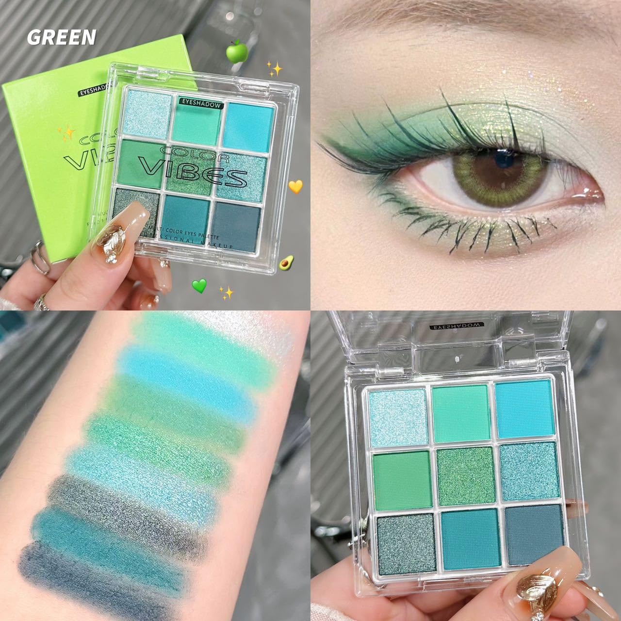 BAISEN DIARY Paleta 9 Colores Verde Aguacate, empaque listo para regalo navideño